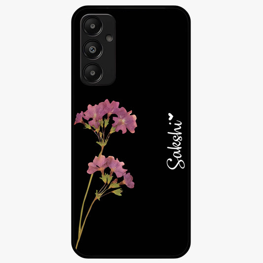 Riching Lavender Flower Custom Name Glass Case showing flat back view with lavender floral artwork and personalized name design.