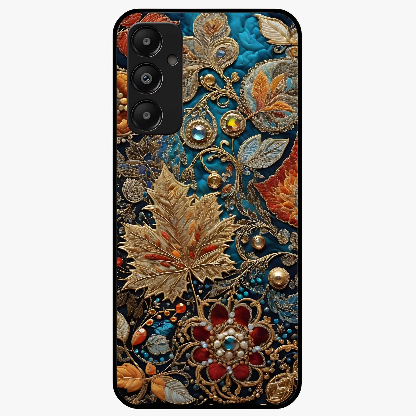 Royal Jewel Garden Glass Case showing flat back view with decorative floral garden artwork and glossy glass finish.