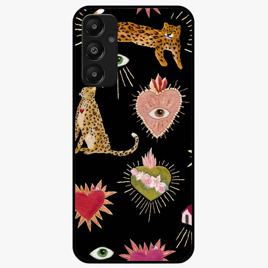Sacred Jungle Heart Glass Case showing flat back view with jungle inspired heart artwork and glossy glass finish.