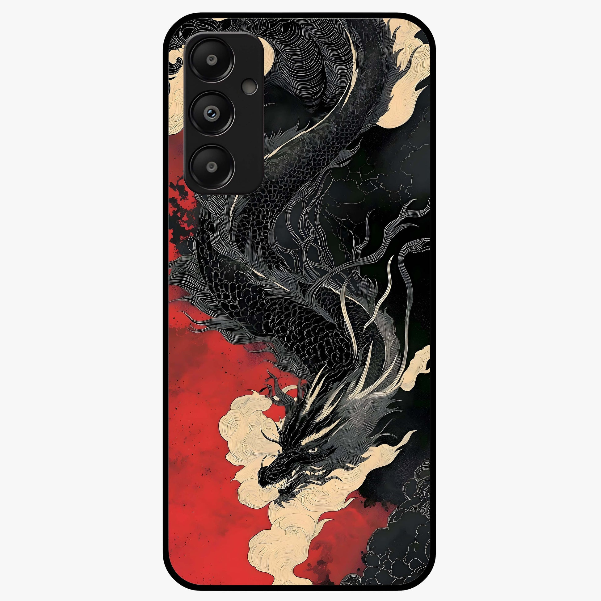 Shadow Dragon Fury Glass Case showing flat back view with fierce dragon artwork and glossy glass finish.