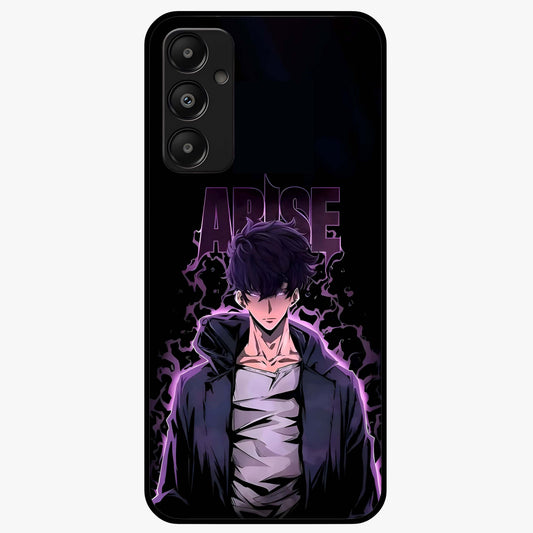 Shadow Monarch Awakening Glass Case showing flat back view with powerful dark monarch themed artwork and glossy glass finish.