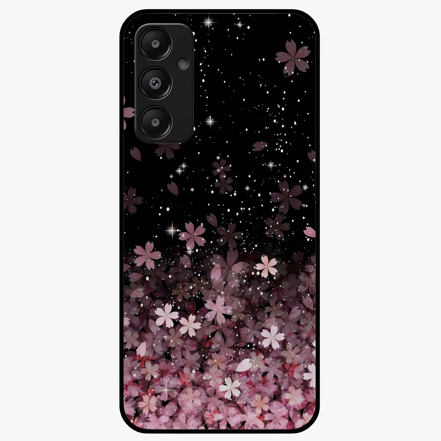 Small Starry Flowers Glass Case showing flat back view with delicate starry floral artwork and glossy glass finish.