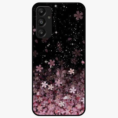 Small Starry Flowers Glass Case showing flat back view with delicate starry floral artwork and glossy glass finish.