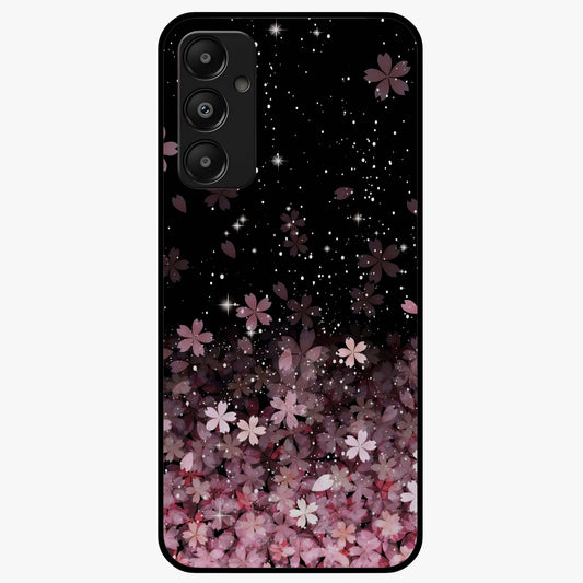 Small Starry Flowers Glass Case showing flat back view with delicate starry floral artwork and glossy glass finish.
