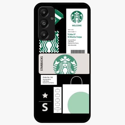 Starbucks Mocha Glass Case showing flat back view with coffee inspired artwork and glossy glass finish.