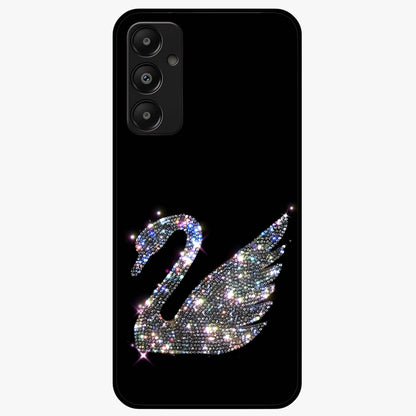 Starlit Swan Grace Glass Case showing flat back view with graceful swan artwork under starry sky and glossy glass finish.
