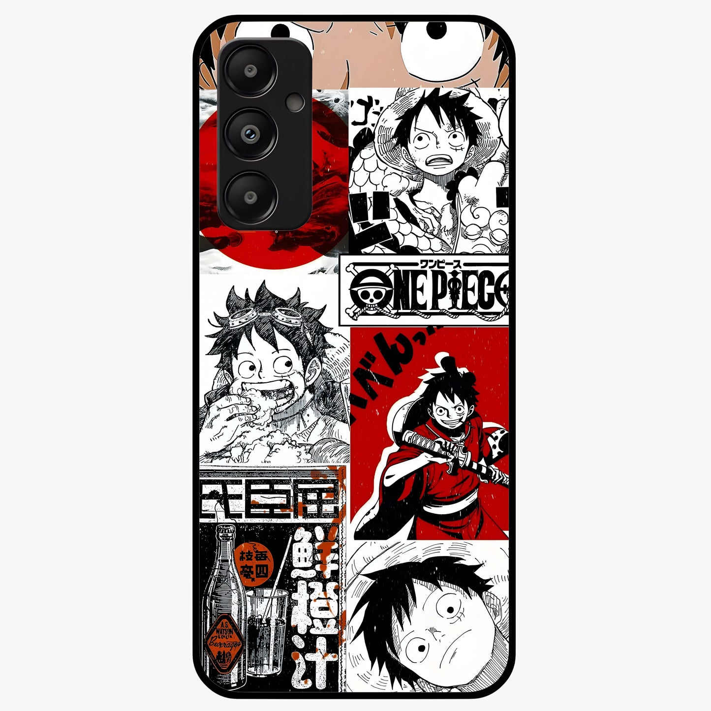 Strawhat Chaos Panels Glass Case showing flat back view with anime inspired chaos panel artwork and glossy glass finish.