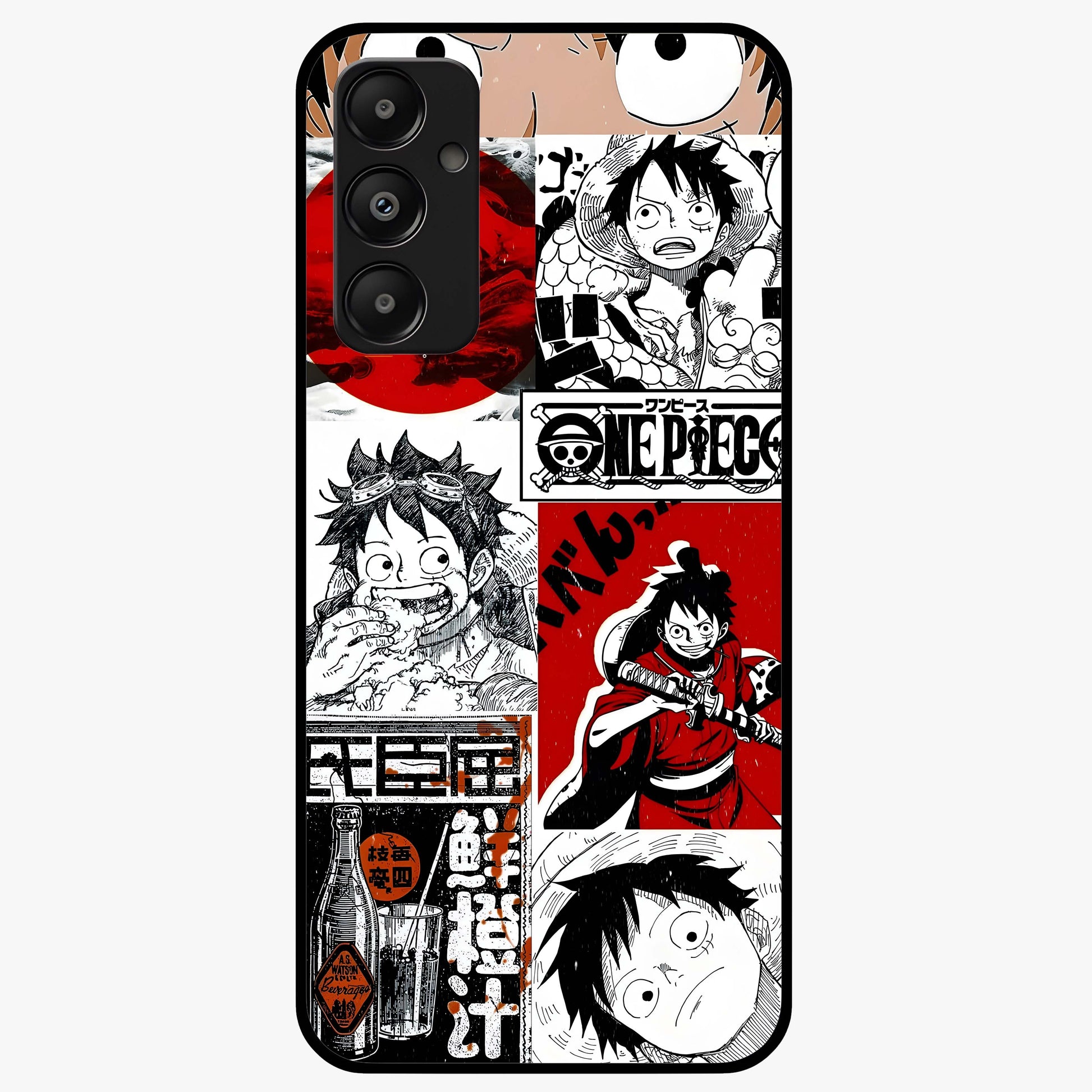 Strawhat Chaos Panels Glass Case showing flat back view with anime inspired chaos panel artwork and glossy glass finish.