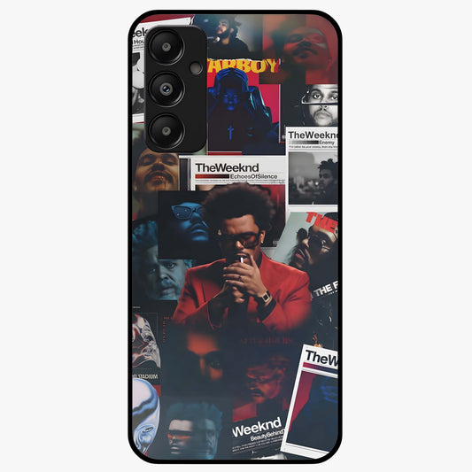The Weeknd Glass Case showing flat back view with music inspired artistic portrait artwork and glossy glass finish.