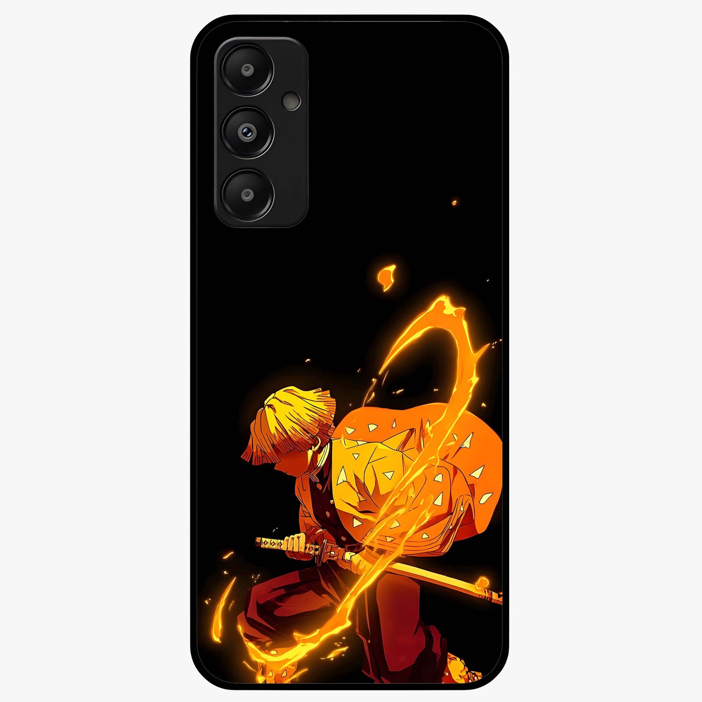 Thunder Flame Execution Glass Case showing flat back view with powerful flame and lightning artwork and glossy glass finish.