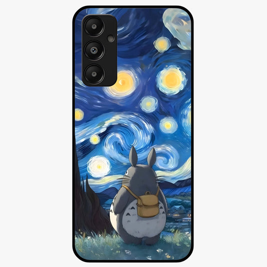 Totoro In Van Gogh Art Glass Case showing flat back view with whimsical character artwork inspired by Van Gogh style and glossy glass finish.
