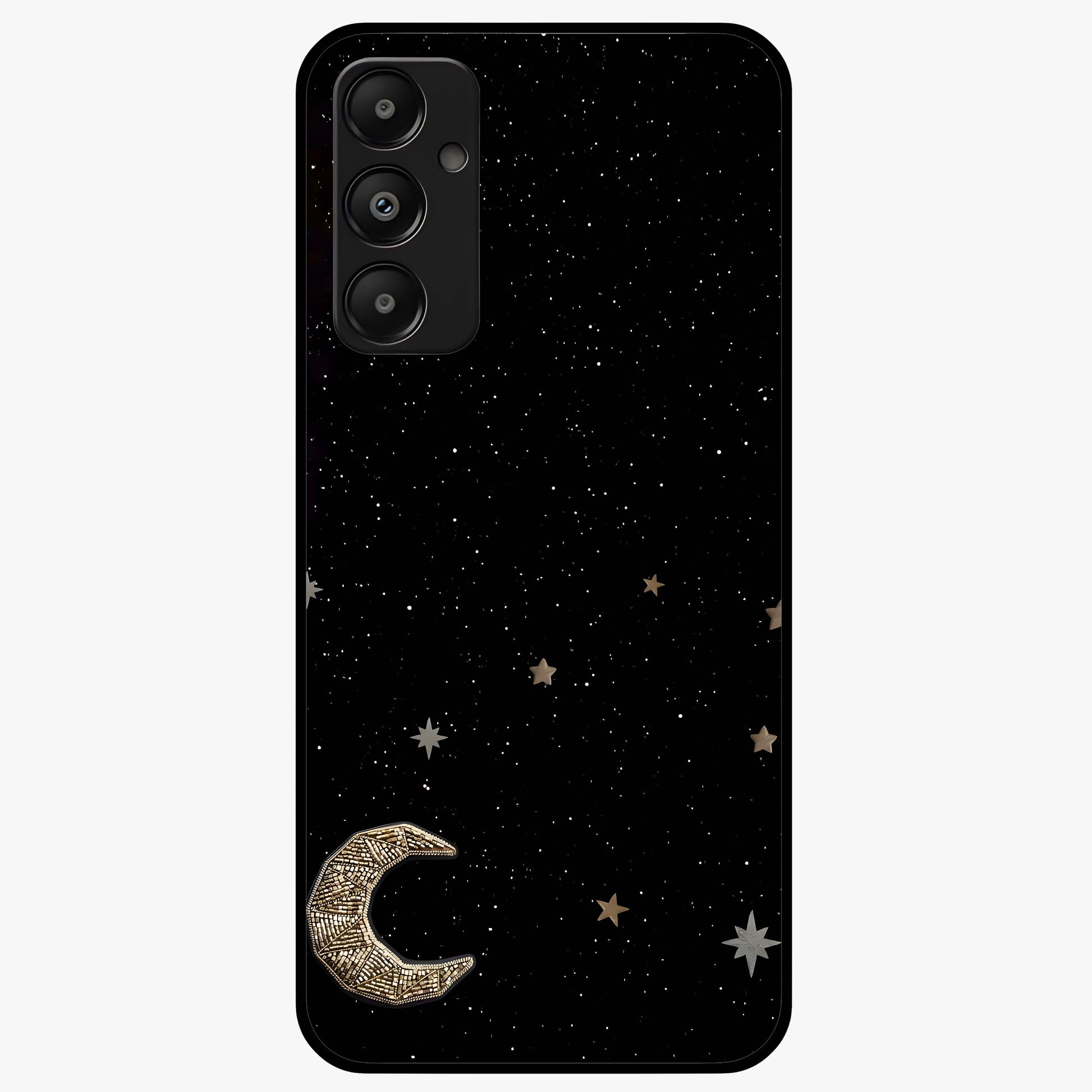 Twinkle Star With Half Moon Glass Case showing flat back view with star and half moon artwork and glossy glass finish.
