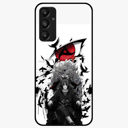 Uchiha Shadow Throne Glass Case showing flat back view with cosmic underwater themed artwork and glossy glass finish.