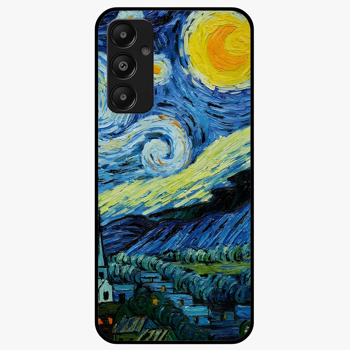 Van Gogh Art Glass Case showing flat back view with classic painterly artwork inspired by Van Gogh style and glossy glass finish.
