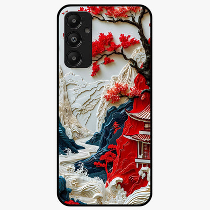 Whispers Of Sakura Waves Glass Case showing flat back view with cherry blossom wave artwork and glossy glass finish.