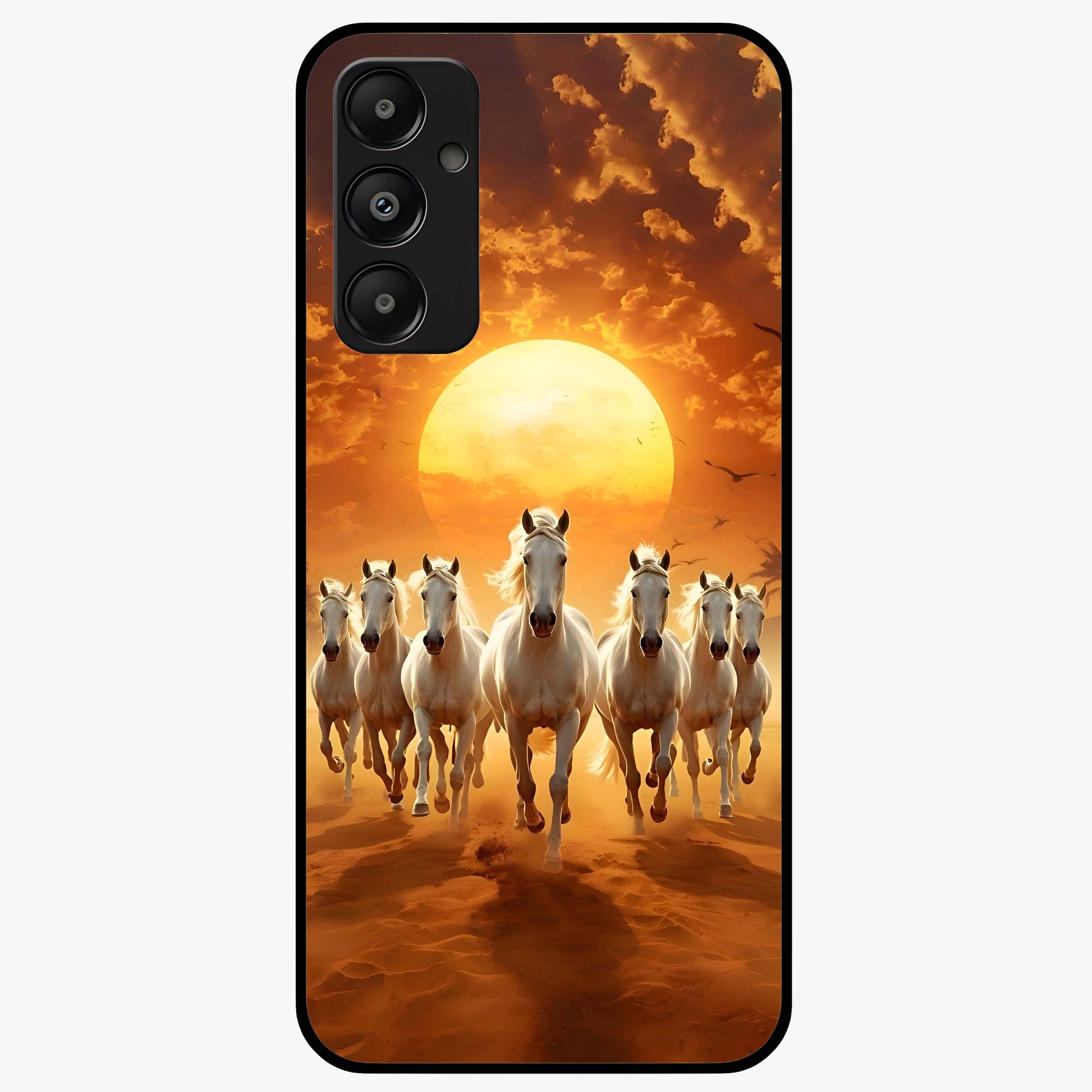 Wild Sunset Majesty Glass Case showing flat back view with majestic sunset landscape artwork and glossy glass finish.