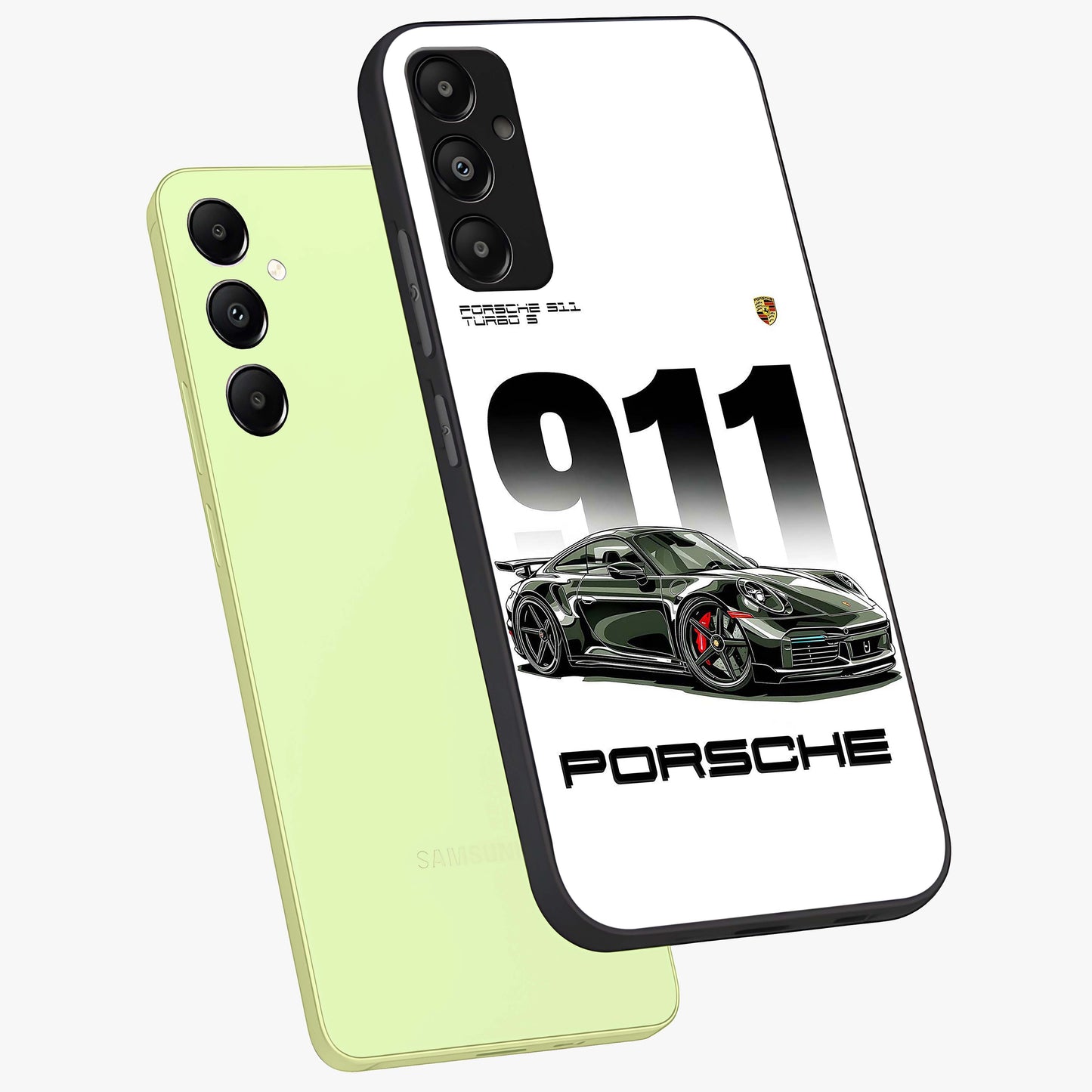 911 Turbo Dominance Glass Case displayed in premium angled mockup highlighting sporty car illustration and sleek glass surface.