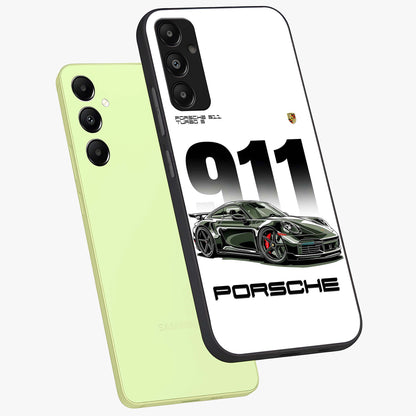 911 Turbo Dominance Glass Case displayed in premium angled mockup highlighting sporty car illustration and sleek glass surface.