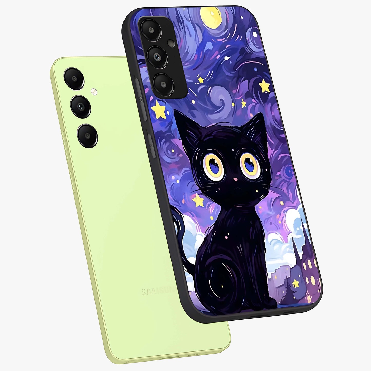 Abstract Cat Art Glass Case displayed in angled mockup highlighting modern abstract cat artwork and sleek glass surface.