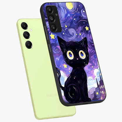 Abstract Cat Art Glass Case displayed in angled mockup highlighting modern abstract cat artwork and sleek glass surface.