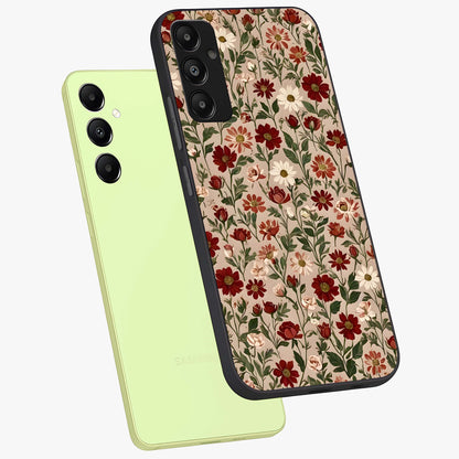 Biege Flower With Leaf Glass Case displayed in angled mockup highlighting minimal floral leaf design and elegant aesthetic.