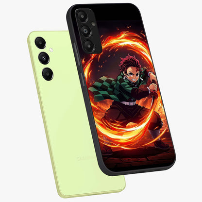 Blazing Sword Resolve Glass Case displayed in angled mockup highlighting powerful sword illustration and bold fantasy theme.