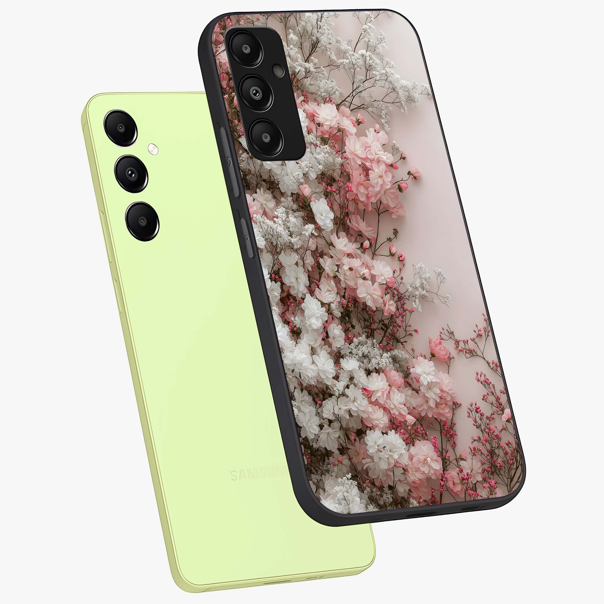 Blush Blossom Cloud Glass Case displayed in angled mockup highlighting soft cloud and blossom design with pastel aesthetic.