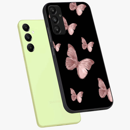 Butterfly Pattern Glass Case displayed in angled mockup highlighting delicate butterfly design and aesthetic pattern style.