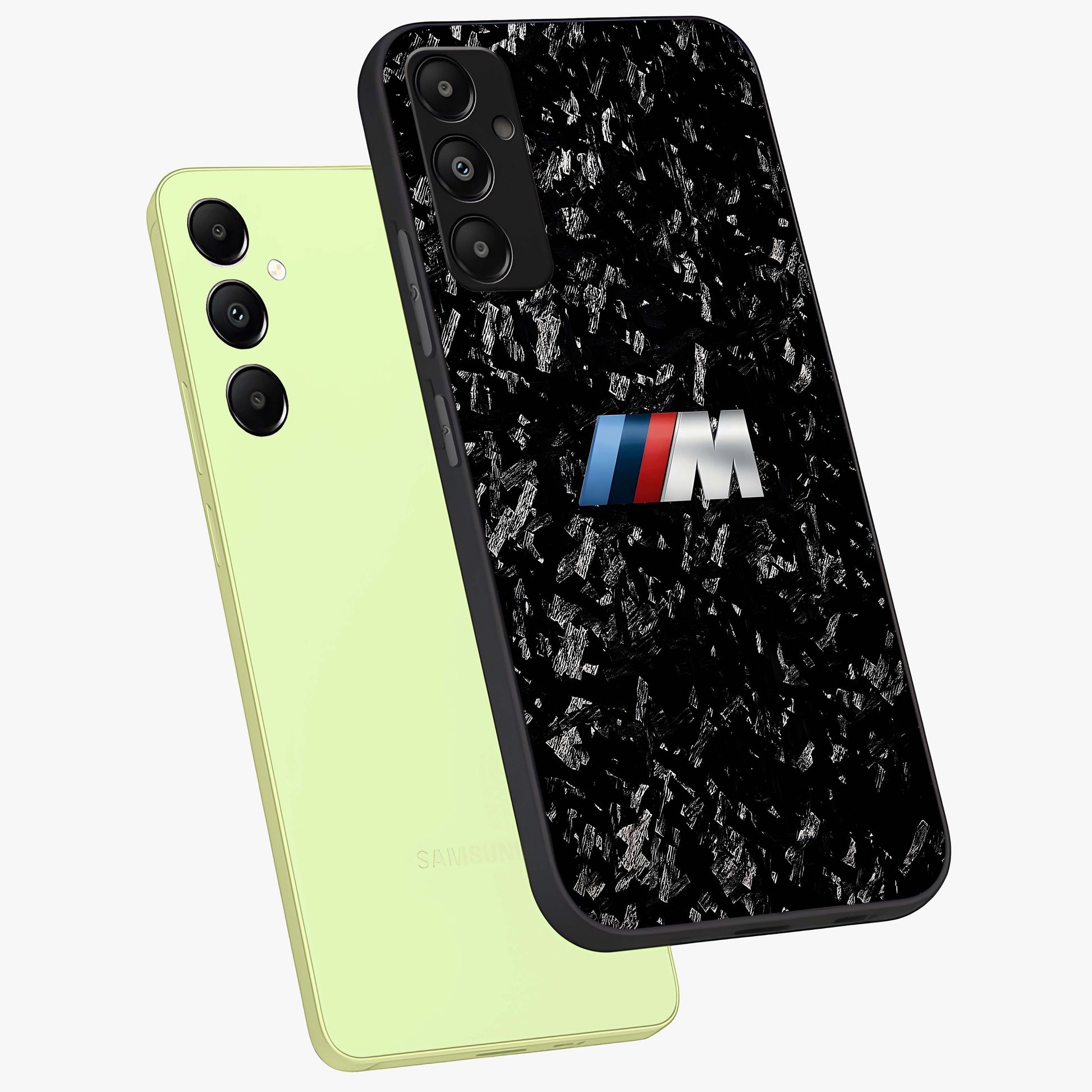 Carbon Speed Mark Glass Case displayed in angled mockup highlighting racing inspired carbon design and sleek aesthetic style.
