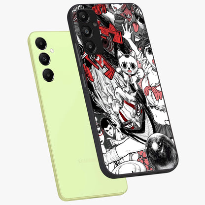 Crimson Chaos Panel Glass Case displayed in angled mockup highlighting chaotic panel style design with modern graphic theme.