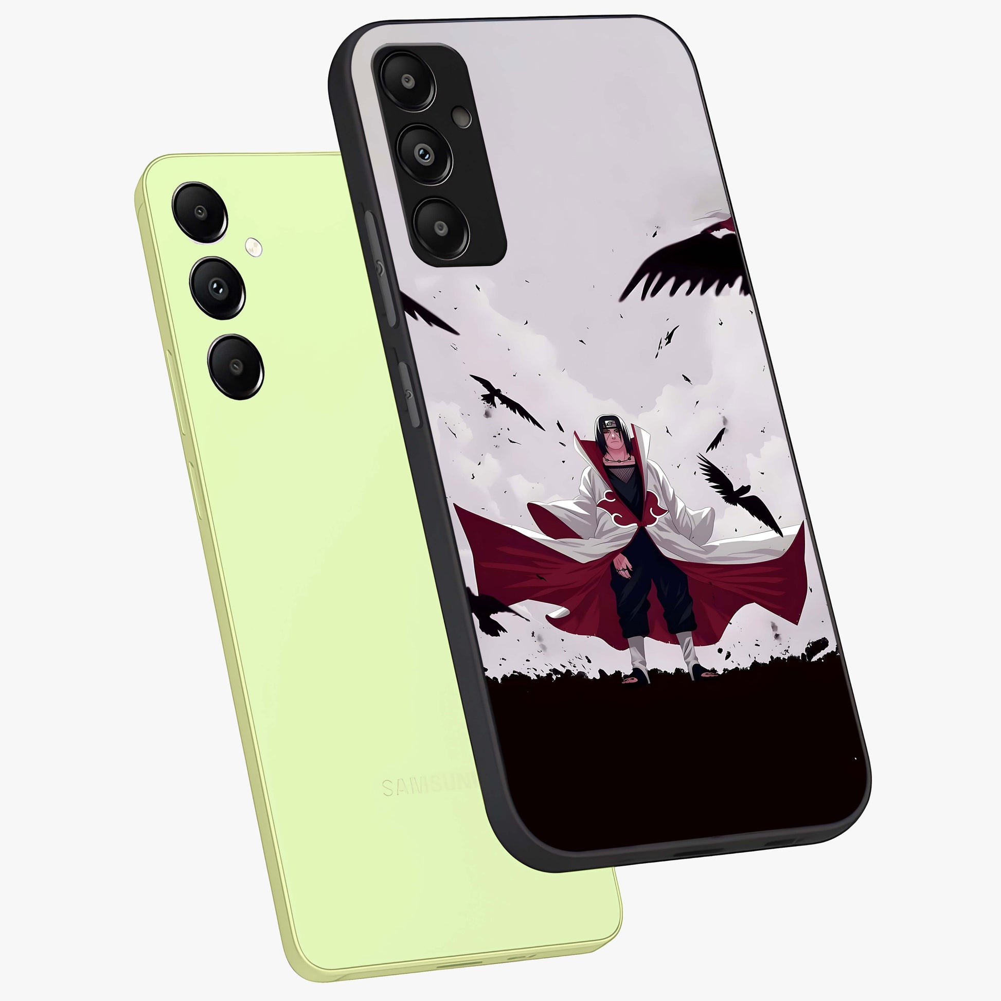 Crimson Crow Ascension Glass Case displayed in angled mockup highlighting powerful crow illustration with dark crimson aesthetic.