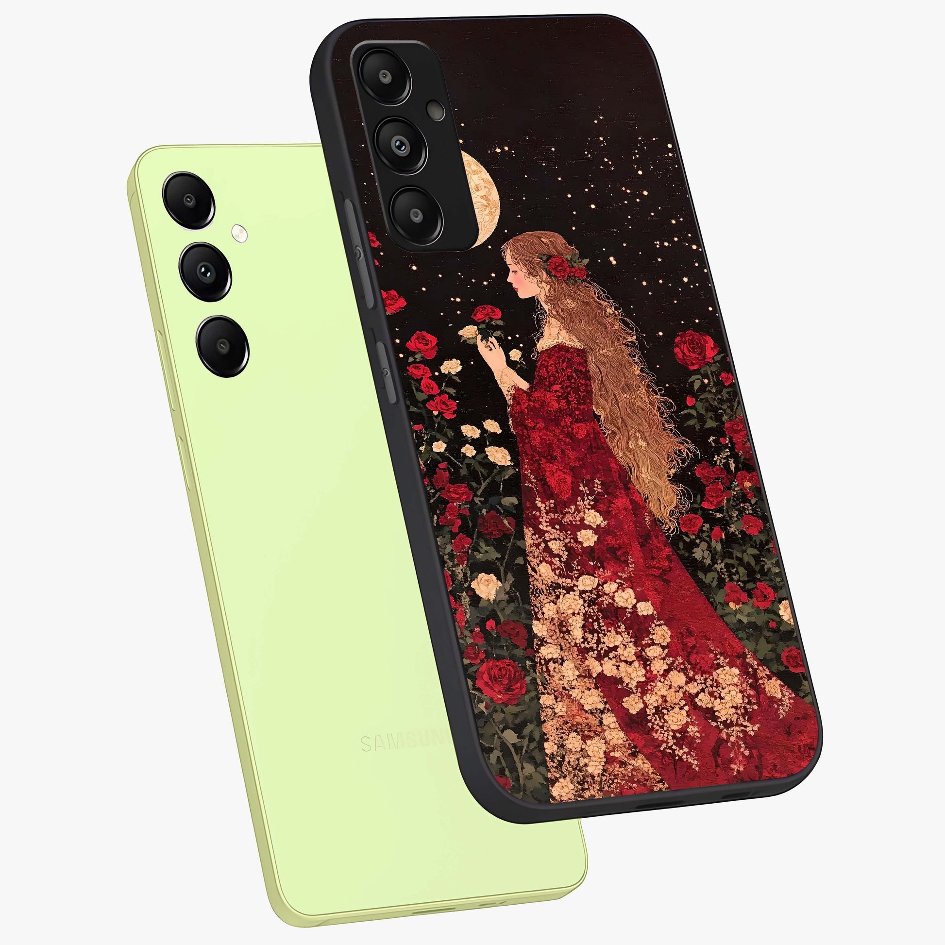 Crimson Dreams Glass Case displayed in angled mockup highlighting soft crimson aesthetic design with artistic theme.