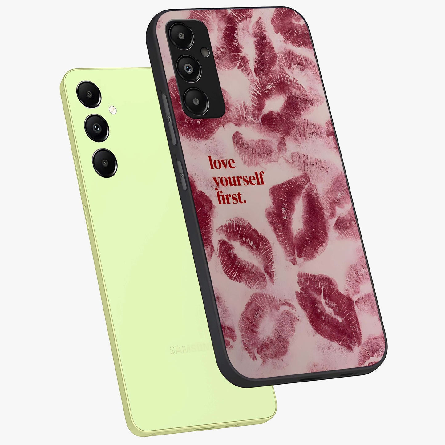 Crimson Kiss Love Glass Case displayed in angled mockup highlighting bold love inspired design with modern aesthetic style.