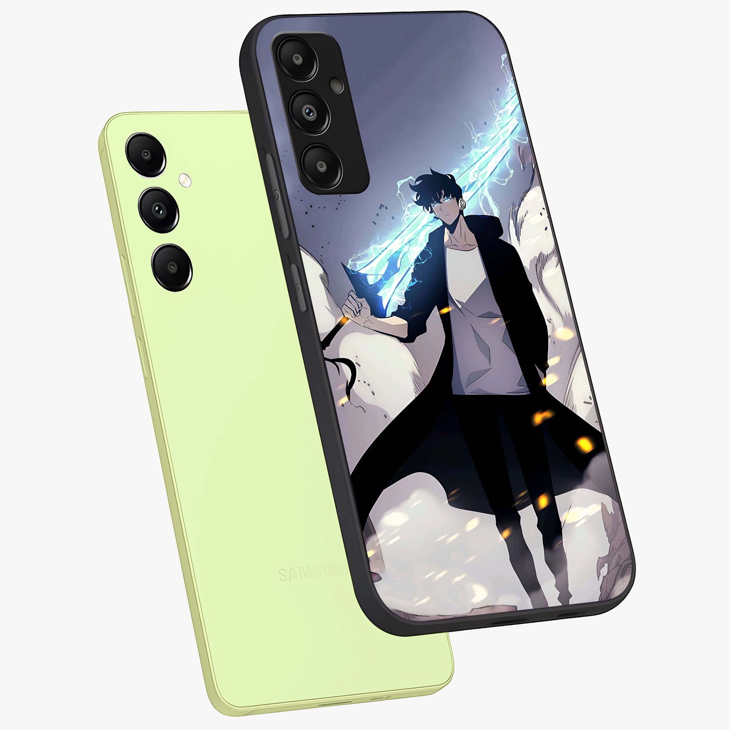 Dark Lightning Anime Warrior Glass Case displayed in angled mockup highlighting powerful lightning themed anime illustration.