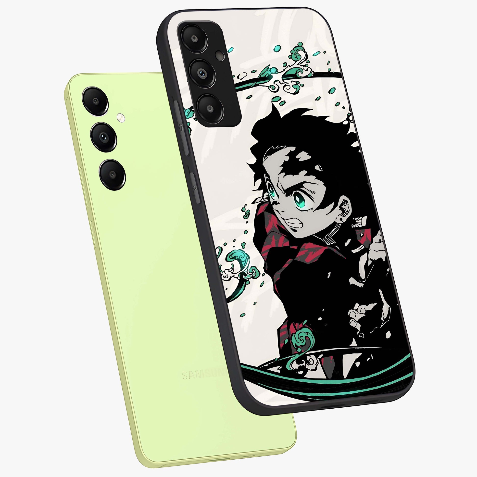 Demon Slayer Glass Case displayed in angled mockup highlighting dramatic anime character design with action aesthetic.
