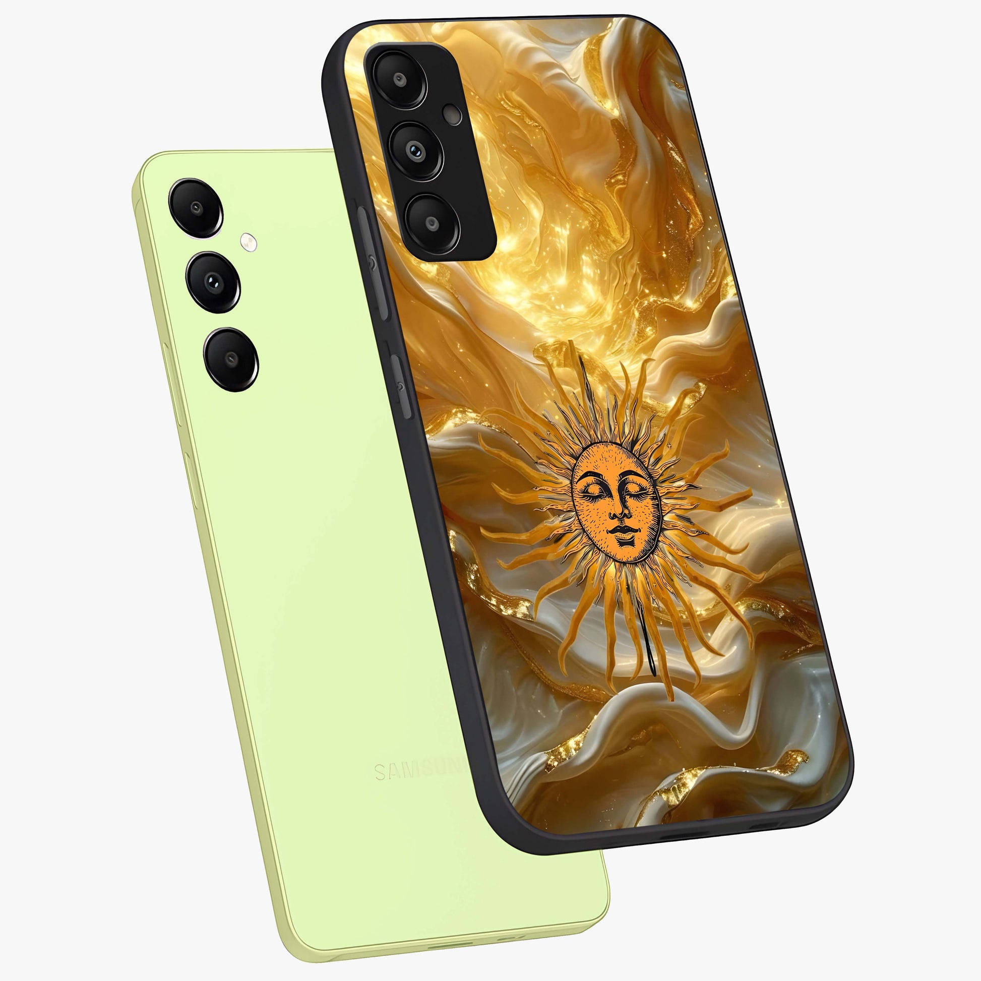 Eternal Golden Glow Glass Case displayed in angled mockup highlighting glowing golden aesthetic design with elegant style.