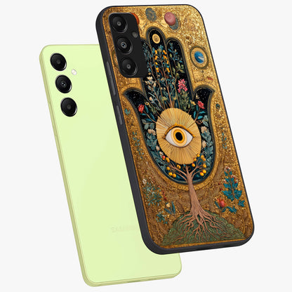 Ethereal Evil Eye Glass Case displayed in angled mockup highlighting protective evil eye symbol with spiritual aesthetic design.