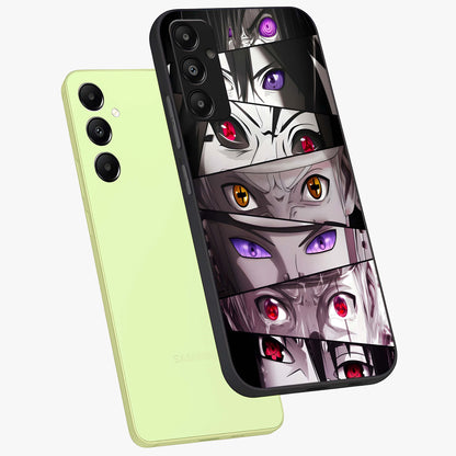 Eyes of Destiny Glass Case displayed in angled mockup highlighting bold eye illustration with mystical aesthetic style.