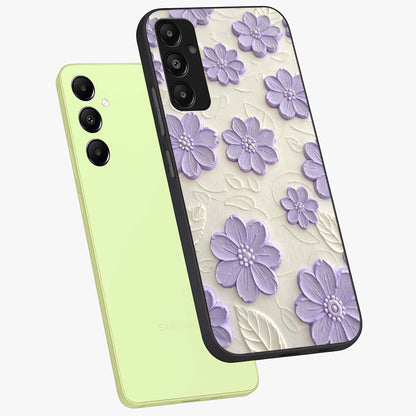 Floral Wall Art With Purple Flowers Glass Case displayed in angled mockup highlighting vibrant purple floral illustration with artistic aesthetic.