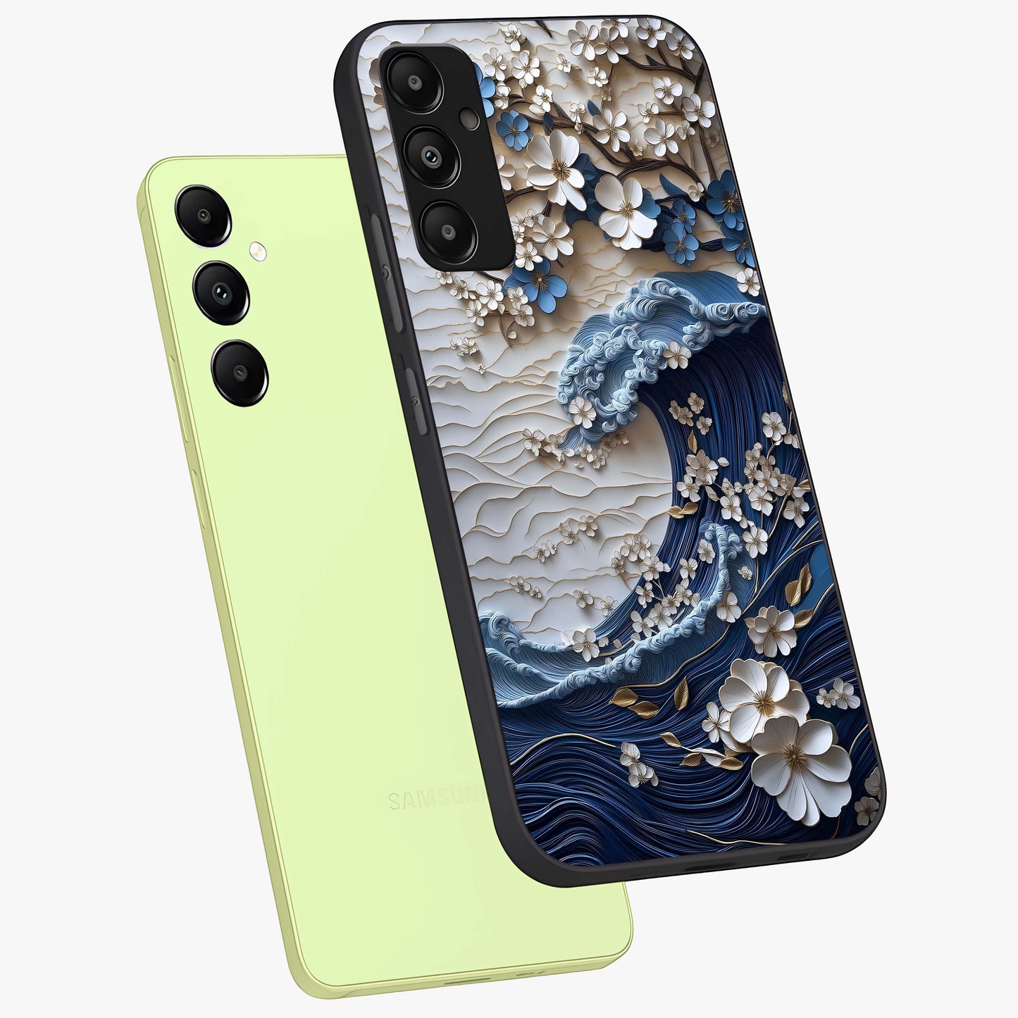 Floral Wave Origami Glass Case displayed in angled mockup highlighting geometric origami flower design with modern aesthetic style.
