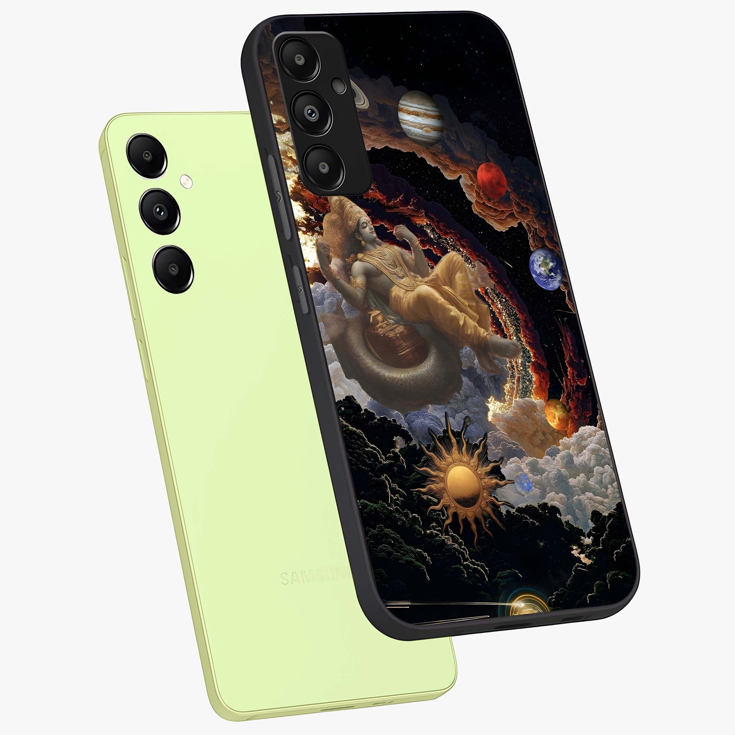 Galactic Divine God Glass Case displayed in angled mockup highlighting powerful celestial deity illustration with galactic aesthetic.