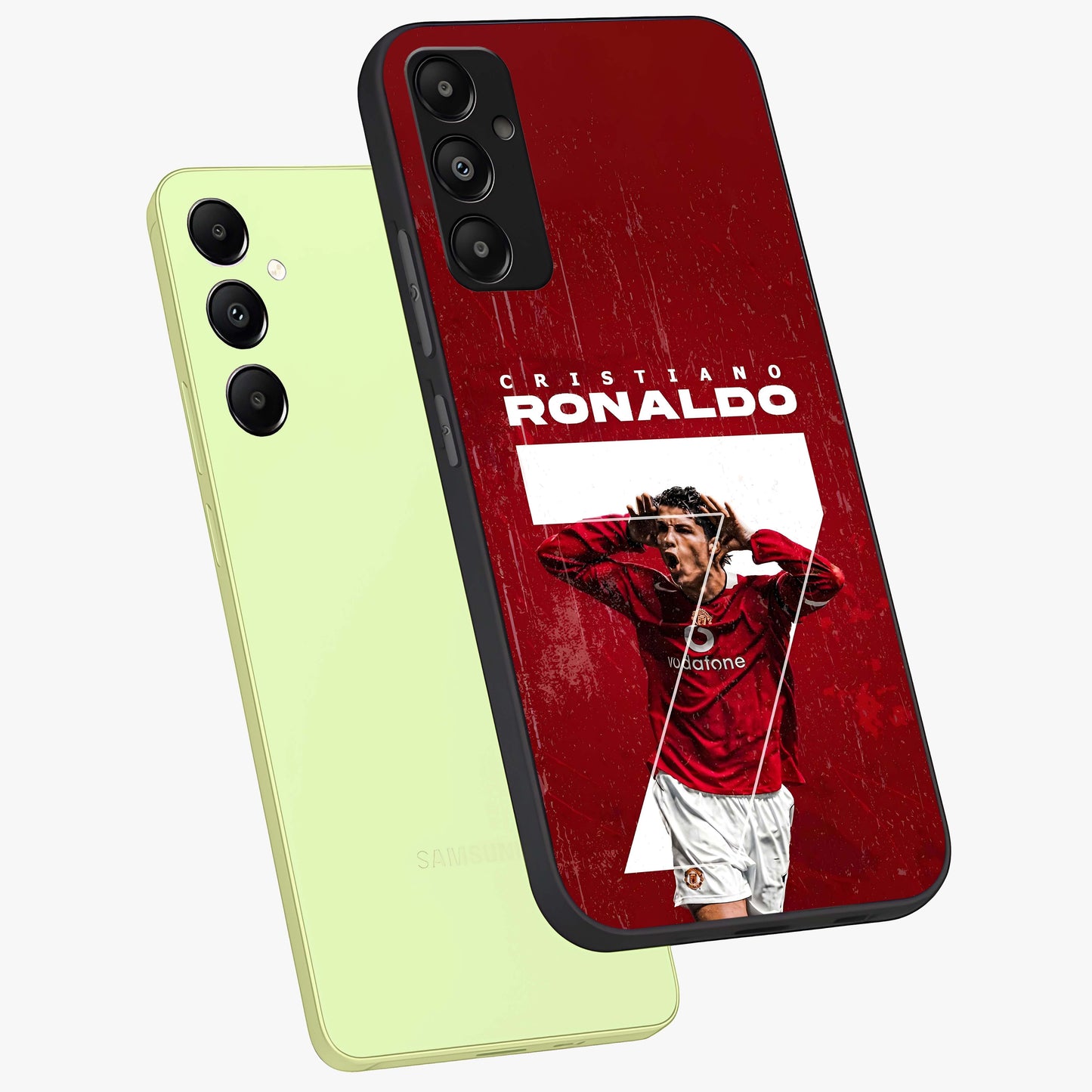 Goal Celebration Legacy Glass Case displayed in angled mockup highlighting energetic sports celebration design with bold athletic theme.