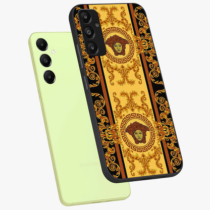 Golden Lotus Glow Glass Case displayed in angled mockup highlighting radiant lotus illustration with spiritual aesthetic.