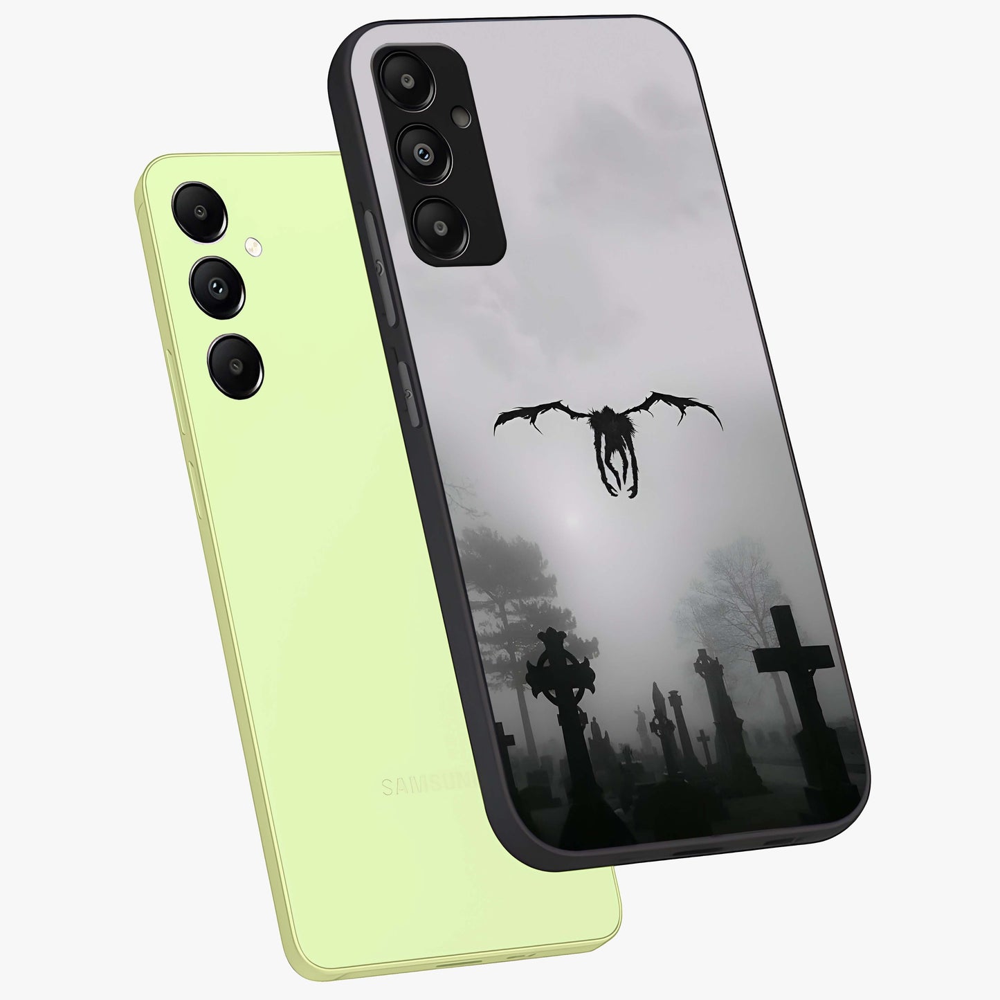 Graveyard Shadow Descent Glass Case displayed in angled mockup highlighting eerie shadow illustration with gothic aesthetic.