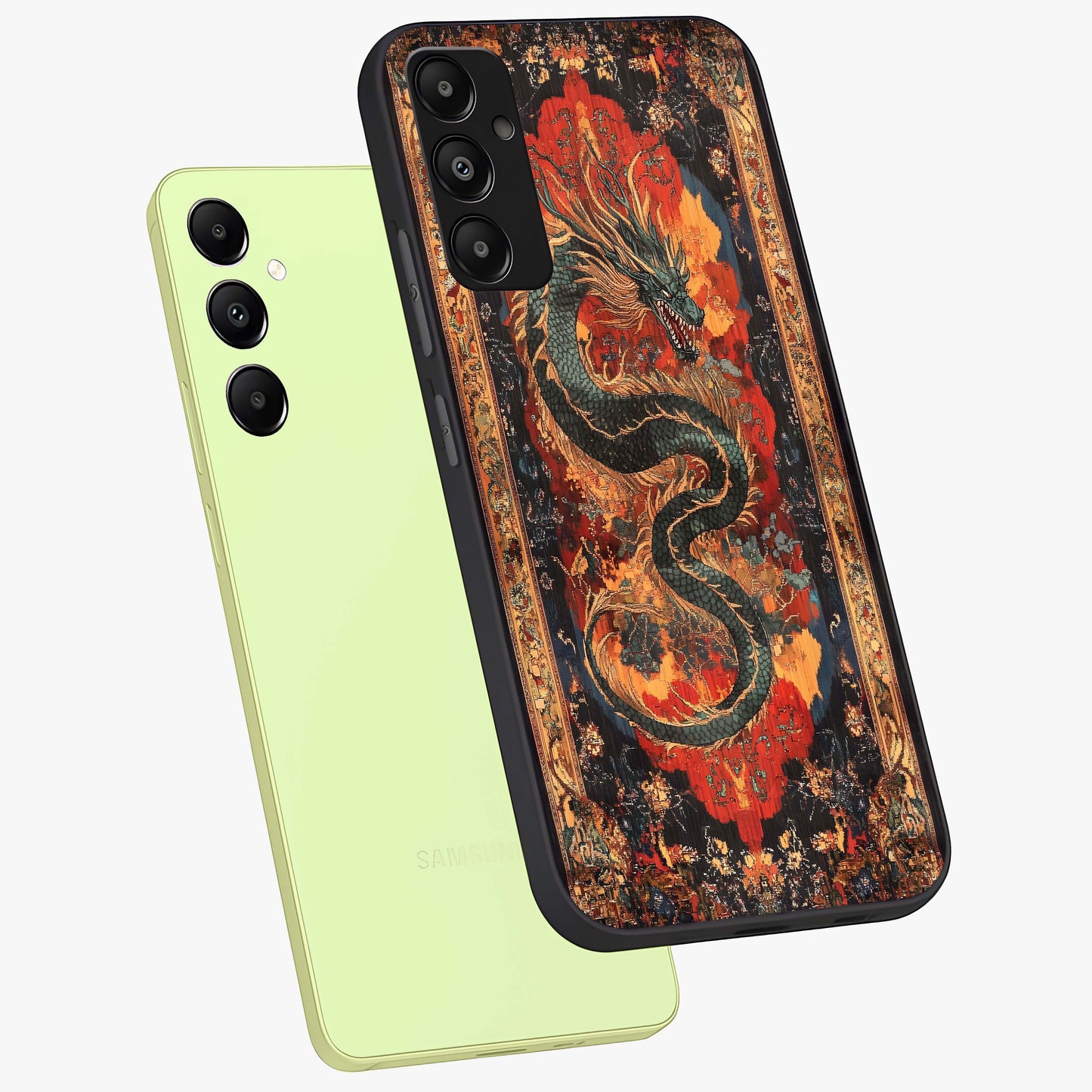 Inferno Dragon Soul Glass Case displayed in angled mockup highlighting powerful dragon illustration with inferno aesthetic.