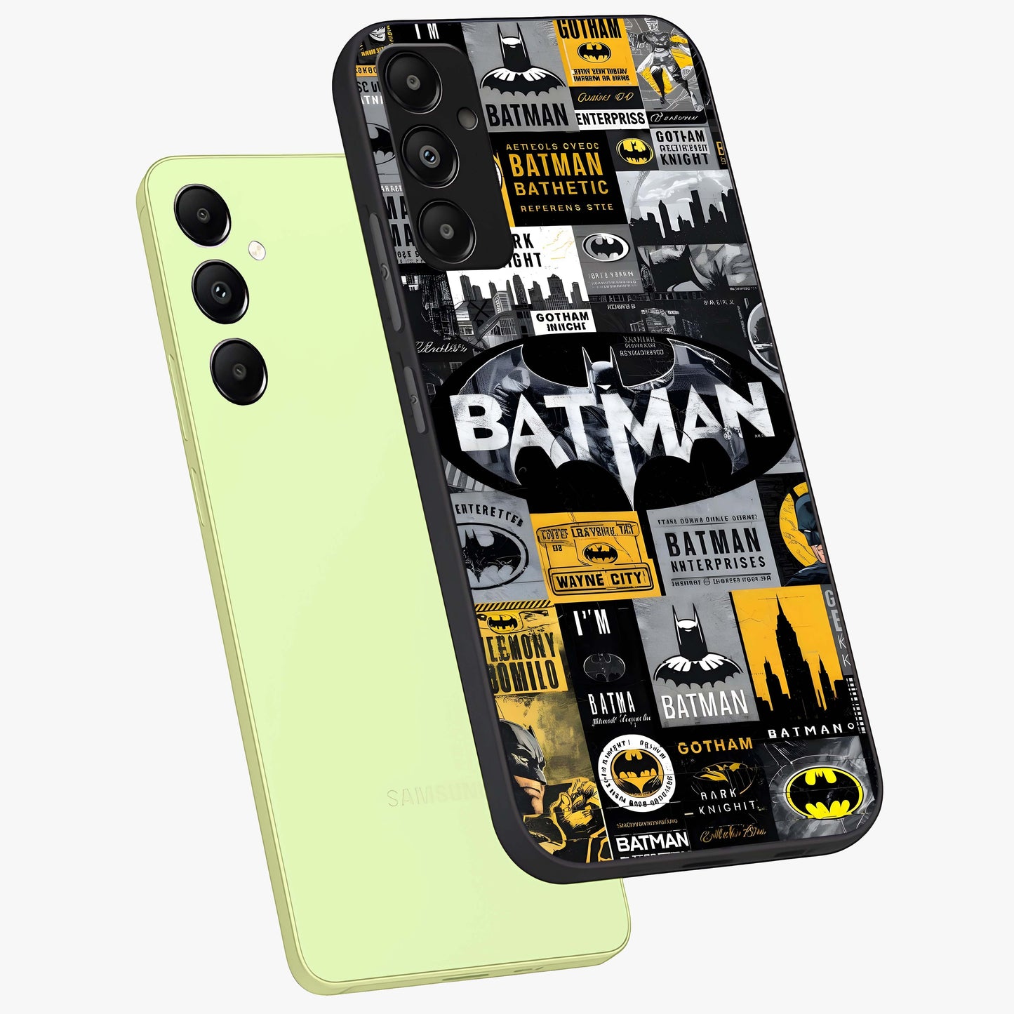 Knight Gotham Rise Glass Case displayed in angled mockup highlighting powerful knight silhouette design with dramatic aesthetic.