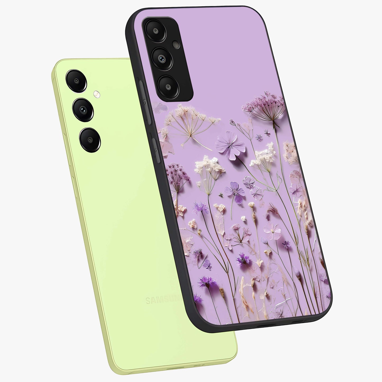Lavender Blossom Dream Glass Case displayed in angled mockup highlighting dreamy lavender flower design with calming aesthetic style.