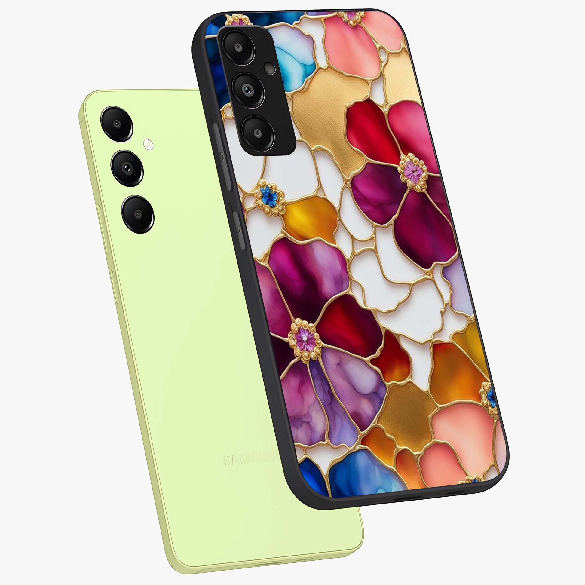 Marble Flower Pattern Glass Case displayed in angled mockup highlighting elegant marble floral design with modern aesthetic.