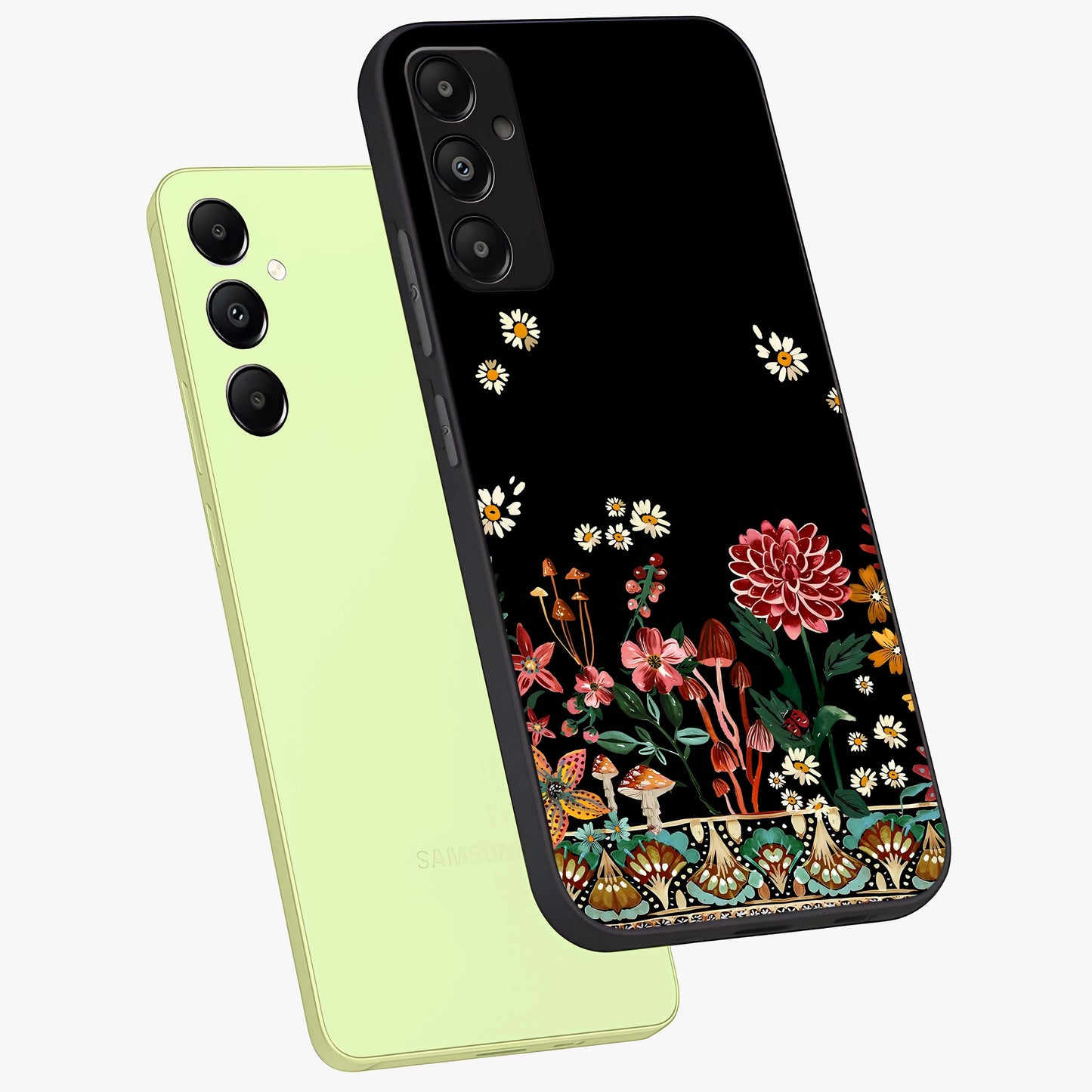 Midnight Bloom Pattern Glass Case displayed in angled mockup highlighting elegant flower design with midnight aesthetic style.