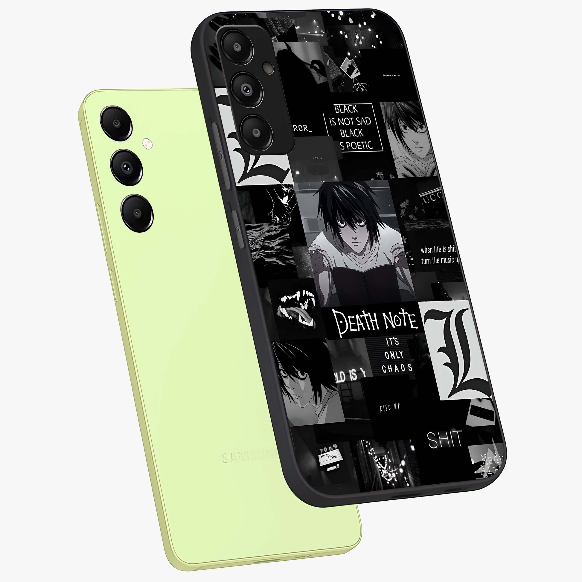 Midnight Chaos Mind Glass Case displayed in angled mockup highlighting chaotic artistic design with dramatic midnight aesthetic.